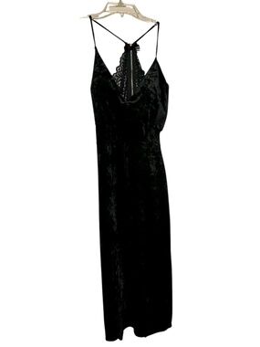 A'Gaci Black Velvet Dress Vneck Lace Back Spaghetti Straps Zipper Mini Small